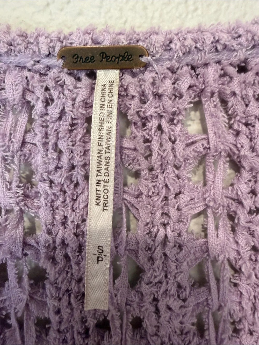 Free People “Best of You” Lavender Open-Knit V-Neck Sweater